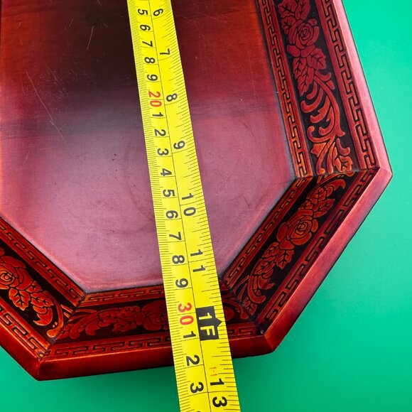 VINTAGE CHINESE RED LACQUER WOODEN TRAY WITH ROSE DESIGN - Picture 6 of 8